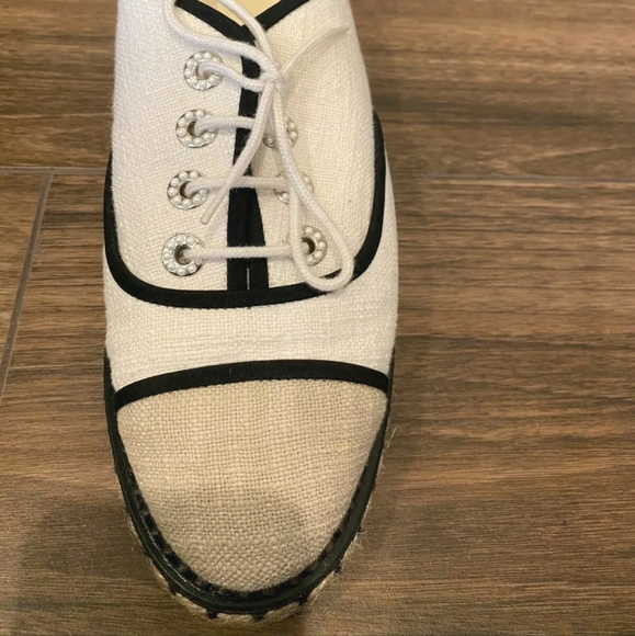 CHANEL Espadrilles Lace Up Cotton Loafers 39.5 - Picture 2 of 7